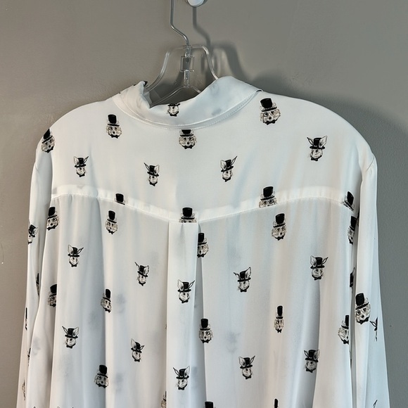 Torrid Madison Georgette Button Front Long Sleeve Shirt 2X Novelty Fox Rabbit - Picture 14 of 16